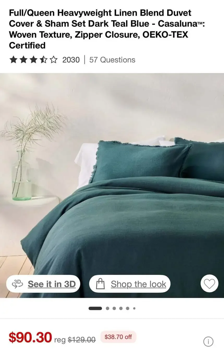 Full/Queen Heavyweight Linen Blend Duvet Cover Sham Set Dark Teal Blue-Casaluna
